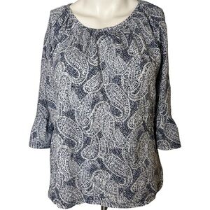 Micheal Kors Women's Blue Paisley Half Sleeve Flowey Top